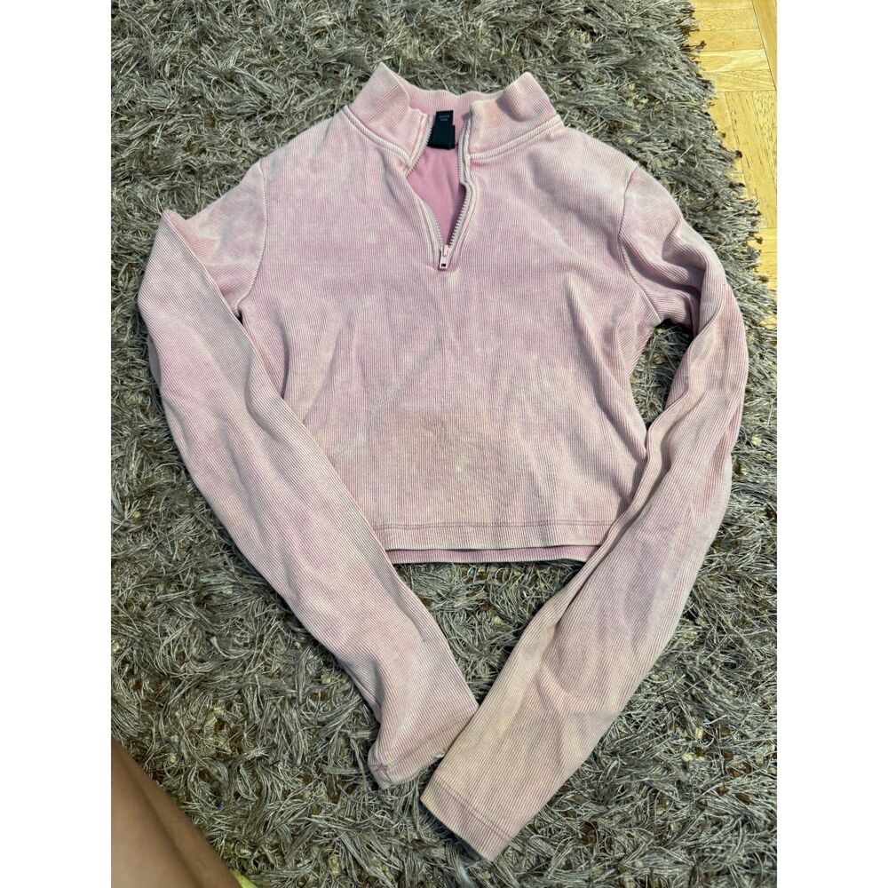 Wild Fable Distressed Pink Cropped Quarter Zip Top Size Small